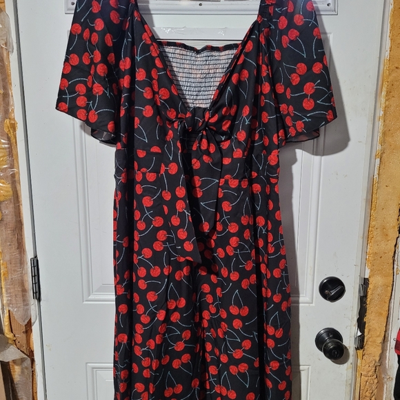 SHEIN VCAY Plus Allover Cherry Print Knot Front Butterfly Sleeve Dress - Picture 5 of 5